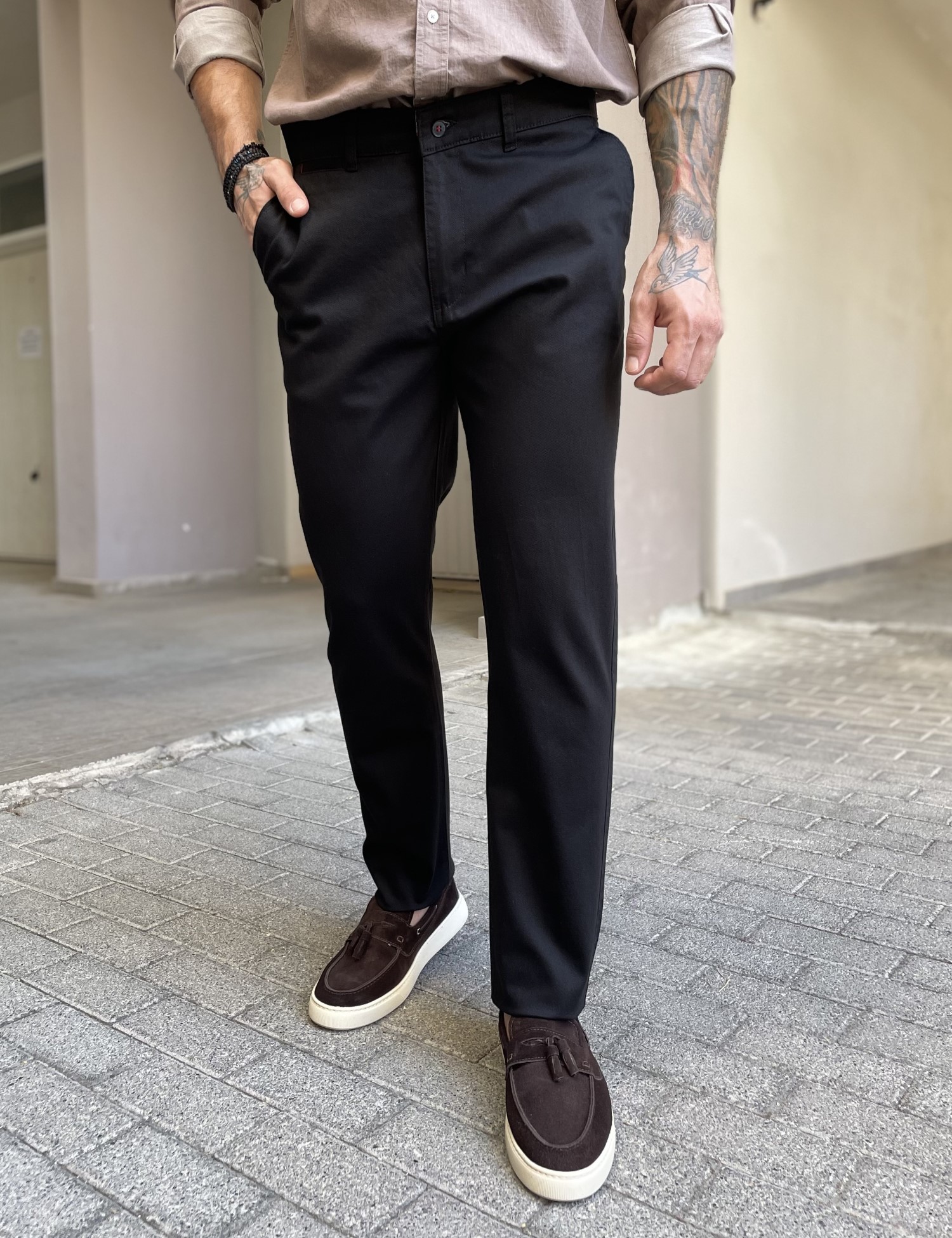 Dynamo Dynamo ανδρικό μαύρο παντελόνι υφασμάτινο Chinos D1316